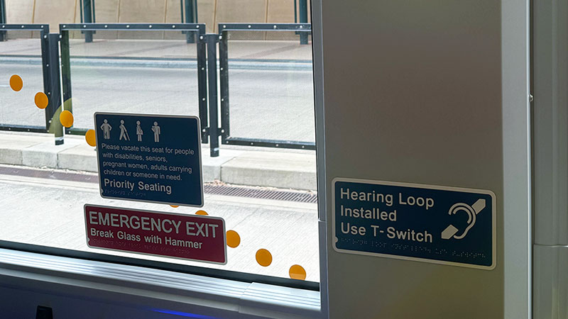 Hearing loop sign on the new Brisbane Metro